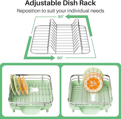 SAYZH Dish Drying Rack - Expandable Dish Rack for Kitchen Counter, Rust-Resistant Dish Drainer with Utensil Holder and Raised Guardrail, Kitchen Organizer for Cup and Bottle (Green) - Image 7