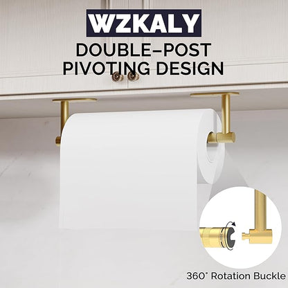Paper Towel Holder Under Cabinet, Self Adhesive or Wall Mounted SUS304 Stainless Steel Paper Towel Holder for Kitchen, Farmhouse, Barbecue and Laundry (Brushed Gold) - Image 4