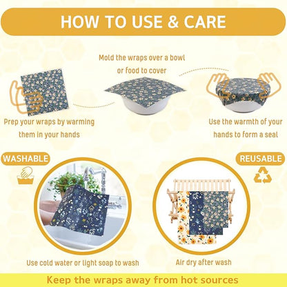 Reusable Beeswax Wrap - 9 Pack Beeswax Wraps for Food, Eco-Friendly Beeswax Food Wraps, Bread Sandwich Wrapper - Organic, Sustainable, Zero Waste, Reusable Plastic-Free Food Storage Wrap, 1XL, 3M, 5S - Image 4