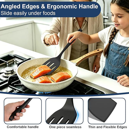 Silicone Spatula Turner, 600°F Heat Resistant Spatulas for Cooking, BPA Free, Flexible Rubber Kitchen Utensils Set Flipper for Eggs, Pancakes, Fish, Burgers, Dishwasher Safe (5 Pack, Black) - Image 3