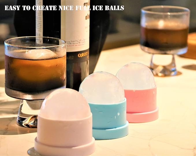 DAPOWER Ice Ball Maker Mold - Set of 4, Round Ice Cube Mold, 2.4 Inch Sphere Ice Cubes for Whiskey, Cocktails, Bourbon (4, Blue)