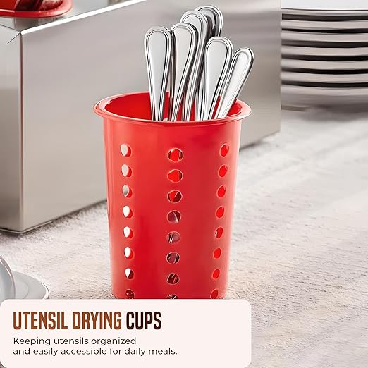 OCS Parts Perforated Utensil Drying Cups | Red | Set of 3 | Plastic Flatware Holder Cylinders for Kitchen Counter Organization - Image 3