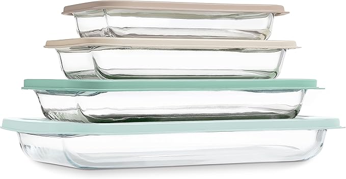 COOK WITH COLOR 8-Piece Deep Glass Baking Dish Set with Plastic Lids – Casserole and Food Storage Containers for Lasagna, Leftovers – Freezer-to-Oven, Microwave & Dishwasher Safe, Mint by CookwithColor
