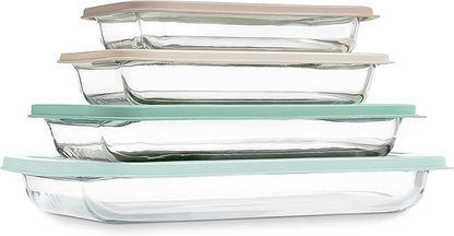 COOK WITH COLOR 8-Piece Deep Glass Baking Dish Set with Plastic Lids – Casserole and Food Storage Containers for Lasagna, Leftovers – Freezer-to-Oven, Microwave & Dishwasher Safe, Mint by CookwithColor