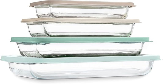 COOK WITH COLOR 8-Piece Deep Glass Baking Dish Set with Plastic Lids – Casserole and Food Storage Containers for Lasagna, Leftovers – Freezer-to-Oven, Microwave & Dishwasher Safe, Mint by CookwithColor