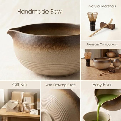 Matcha Whisk Set, 5-Piece Matcha Kit with Ceramic Matcha Bowl, Bamboo Whisk, Scoop - Complete Matcha Tea Set Perfect for Beginners & Matcha Lovers