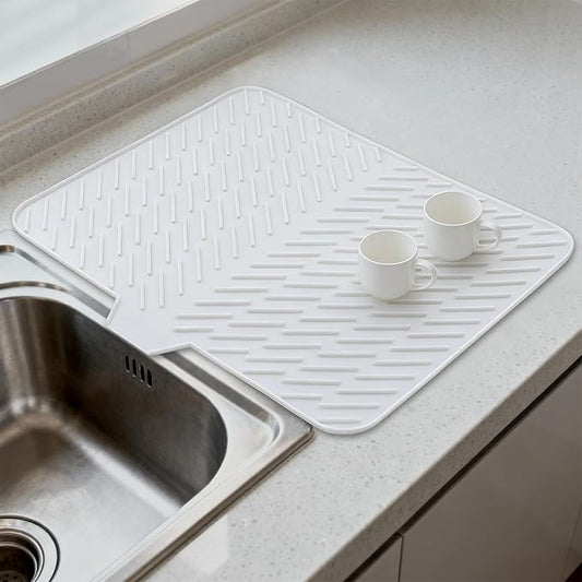 Silicone Drying Mat, 23"X17" With Built-in Drain Lip,Heat-Resistant,Eco-friendly,Hygienic Drying Pad,Leak-Proof and Non-Slip,Silicone Dish Drying Mat for Kitchen Counter or Sink（White 23X17） by LKYLIVE