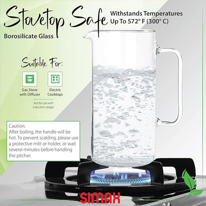Simax Glass Pitcher, 32 Ounce (1 Quart) Borosilicate Glass, Hot and Cold Safe Iced Tea Pitchers for Drinks, Made in Europe Glass Water Pitcher, Cocktail Jug, Lemonade, Sangria - Image 4
