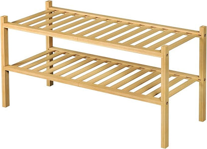 ROMGUAR CRAFT 2 Tier Bamboo Shoe Rack for Closet Free Standing Wood Shoe Shelf for Entryway Small Space Stackable 27"x11"x13" (Natural) - Image 8