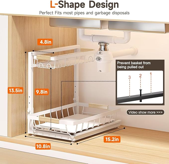 Sevenblue 2 Packs Under Sink Organizer, Height Adjustable 2 Tier Under Kitchen Sink Organizer, Multi-Purpose Storage Shelf for Kitchen Bathroom Cabinet (White, Extra Large) - Image 2