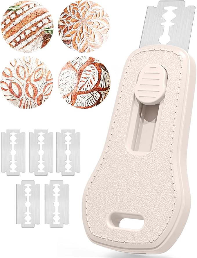 24SHEN Bread Lame, Sourdough Scoring Tool with Extractable & Magnetic, Sour Dough Tools Sourdough Cutter for Homemade Bread Making, Scoring Knife Include 5 Razor Blades-Beige by 24SHEN
