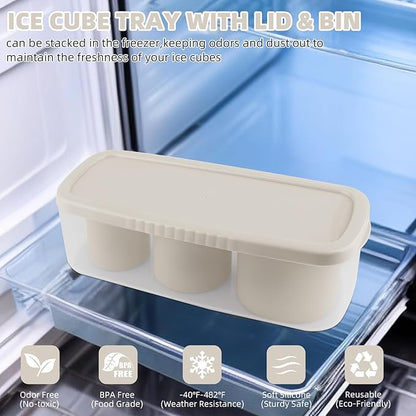 Tcamp Tumbler Ice Mold, Ice Cube Tray for 30 oz -40 oz Tumbler Cup, 3 Pcs Silicone Hollow Cylinder Ice Mold with Lid and Bin for Freezer, Ice Drink, Juice, Whiskey, Cocktail (White)