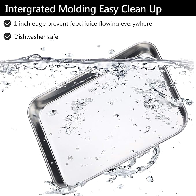 Baking Sheet Set of 2, Bastwe 18 inch Commercial Grade Stainless Steel Baking Pan, Professional Bakeware Oven Tray, Healthy & Non-toxic, Rust Free & Mirror Finish, Easy Clean & Dishwasher Safe - Image 4