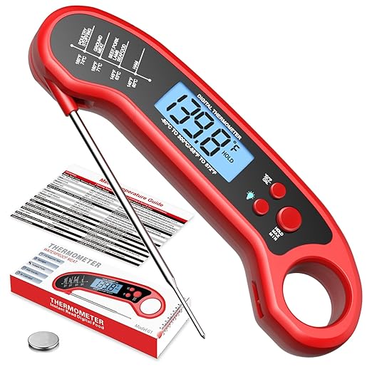 Meat Thermometer Digital, Instant Read Meat Thermometer for Grill and Cooking, Waterproof Food Thermometer for Kitchen and Outside, BBQ, Turkey, Candy, Liquids, Beef by ROUUO