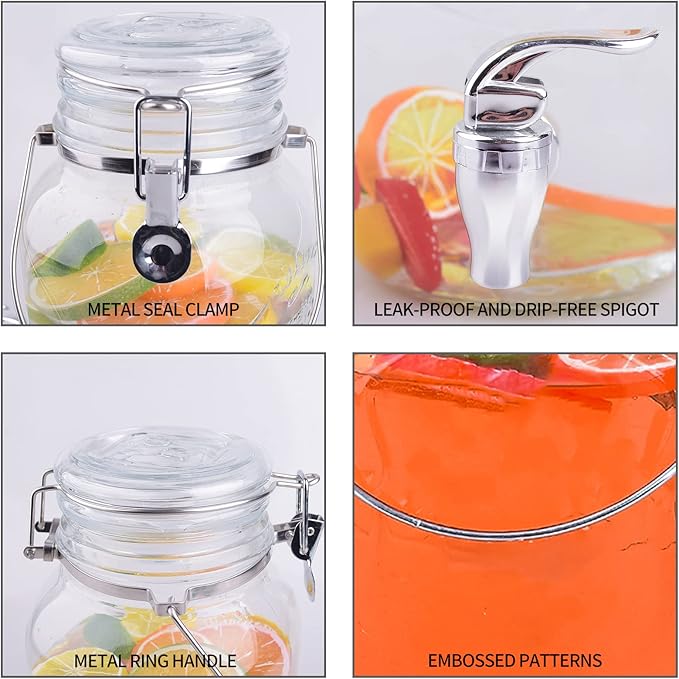 Eleganttime 1 Gallon Glass Drink Dispensers for Parties,2 Pack Beverage Dispenser With Spigot,Laundry Detergent Dispenser Punch Bowls Juice Water Dispenser for Parties - Image 3