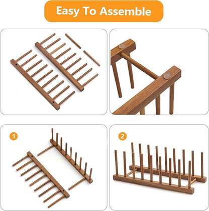HBlife 4pcs Acacia Wooden Dish Dying Rack Pot Lid Plate Organizer Holder for Cabinet, Cutting Board Stand Drainer Storage Plate Rack for Dish, Pot Lid, Bowl, Cup, Cutting Board and Books - Image 3