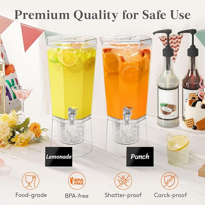 Lifewit 1 Gallon Drink Dispenser for Parties 3 Pcs, 4L Plastic Beverage Container with Stand for Juice/Tea/Soda & Lemonade, Clear Water Pitcher with Spigot for Mimosa Bar Hosting 39 x 16 cm/15x6" - Image 3