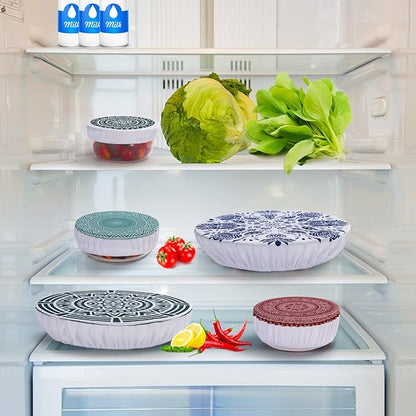 10Pcs Reusable Bowl Covers In 5 Size, Stretch Cloth Fabric Dish Cover Kitchen Storage Containers Lids for Fruits Food Leftover Dough Bread Proofing