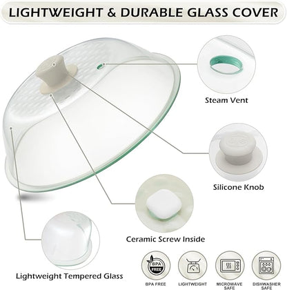 OEC Lighter Weight Tempered Glass Microwave Splatter Cover - 11.5 inch (Inner Diameter 10.6”) - Heat-Resistant -Durable Glass Lid with Vent, Silicone Knob, Dishwasher Safe, 100% Food Grade - BPA Free - Image 3