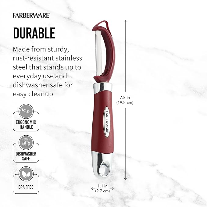 Farberware Pro2 Euro Vegetable Peeler with Ergonomic Handle, Razor-Sharp Stainless Steel Swivel Blade, Dishwasher Safe - Red, Peelers for Kitchen Use on Potatoes, Fruits, and More - Image 2