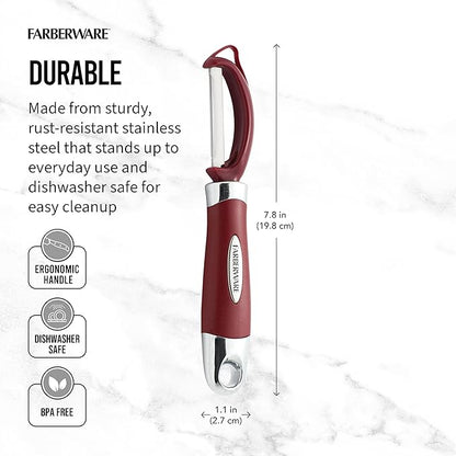 Farberware Pro2 Euro Vegetable Peeler with Ergonomic Handle, Razor-Sharp Stainless Steel Swivel Blade, Dishwasher Safe - Red, Peelers for Kitchen Use on Potatoes, Fruits, and More - Image 2