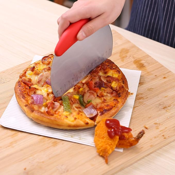 1 pcs Dough Pastry Scraper Chopper/Stainless Steel Dough Scraper Cutter with Ergonomic Rubber Non-Slip Grip/Dough Scraper Cutter/Pro Pastry Pizza Cutter Chopper (Red) - Image 5