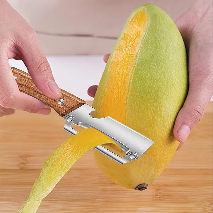 Zero Snag Wooden Peeler, Multifunctional Vegetable Peeler for Kitchen, Premium Vegetable Peeler with Wooden Handle and Bottle Opener, Peeler for Fruit Apple Potato Pumpkin Papaya Zucchini