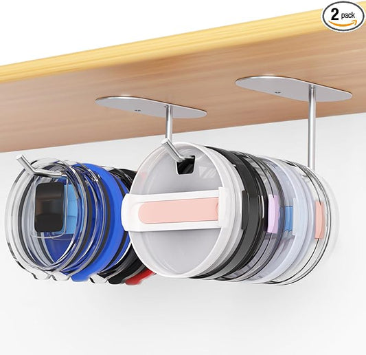 2 Pack Tumbler Lid Organizer, Space Saving Cup Lid Organizer for Yeti/Stanley/Simple Modern Tumbler Lids, Self-Adhesive or Drilling Tumbler Lid Hook for Kitchen Organizers and Storage by KEEPAMOR