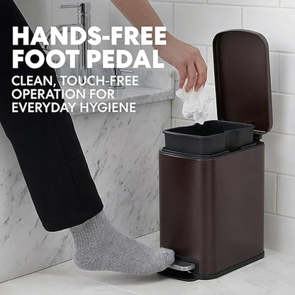 SIMPLI-Magic 6L/1.6G Stainless Steel Bathroom Trash Can with Hands-Free Foot Pedal, Quiet Soft-Close Lid, Compact Space-Saving Size - Image 3
