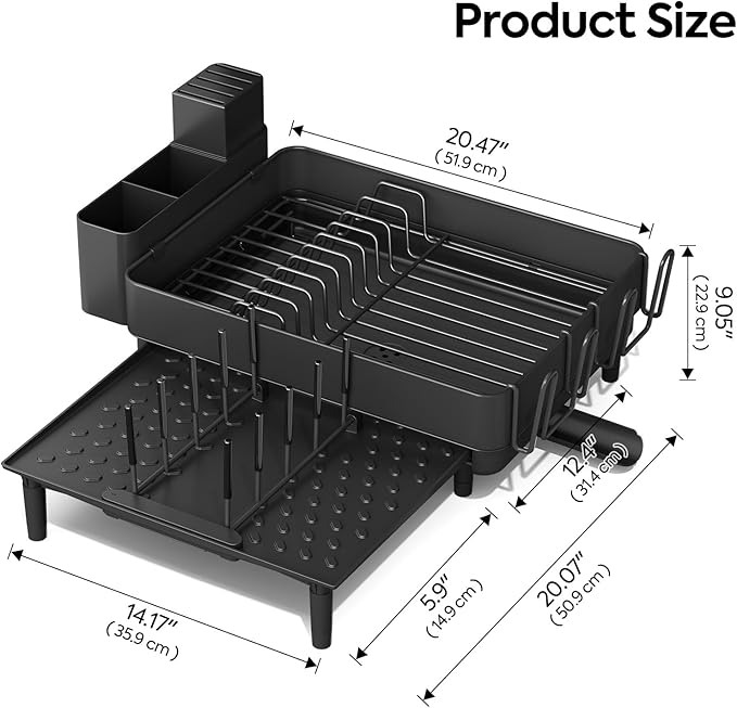 Expandable Dish Rack with Drainboard - Stainless Steel Dish Drainer with Removable Cutlery Tray, Foldable Cup Holder, Elevated Feet, Multifunctional Drainboard for Sink Countertop Kitchen Storage - Image 2
