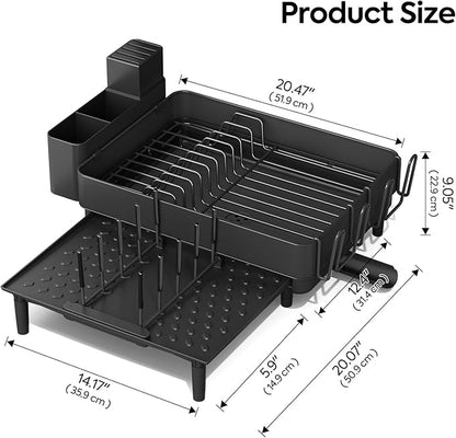 Expandable Dish Rack with Drainboard - Stainless Steel Dish Drainer with Removable Cutlery Tray, Foldable Cup Holder, Elevated Feet, Multifunctional Drainboard for Sink Countertop Kitchen Storage - Image 2