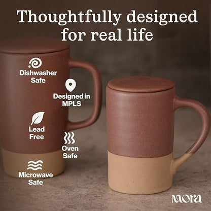MORA Ceramics Tea Cup with Loose Leaf Infuser, Spoon and Lid, 12 oz, Microwave and Dishwasher Safe Coffee Mug - Rustic Matte Ceramic Glaze, Modern Herbal Tea Strainer - Great Gift for Women, Thyme - Image 4