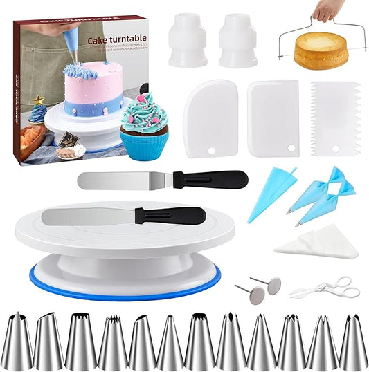 Cake Decorating Tools Supplies Kit - 82Pcs Baking Accessories with Turntable Stand Leveler 12 Piping Tips 52 Bags Icing Comb Scrapers Spatulas Cupcake Cookie Frosting Fondant Bakery Set for Beginners by WelcometoQuellance