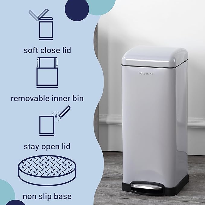happimess HPM1007C Betty Retro 8-Gallon Step-Open Trash Can with Soft-Close Lid, Fingerprint Resistant, Modern, Minimalistic for Home, Kitchen, Laundry Room, Office, Bedroom, Bathroom, Gray - Image 3
