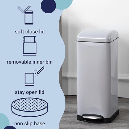 happimess HPM1007C Betty Retro 8-Gallon Step-Open Trash Can with Soft-Close Lid, Fingerprint Resistant, Modern, Minimalistic for Home, Kitchen, Laundry Room, Office, Bedroom, Bathroom, Gray - Image 3