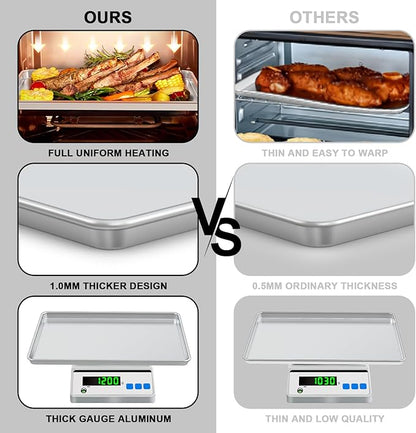 Half Sheet Pans with Rack Set, 13 Inch Commercial Quality Baking Sheet Pan Set, Natural Aluminum Cookie Sheet, Warp Resistant Nonstick Thick Cookie Tray Pans for Baking, Roasting - Image 3