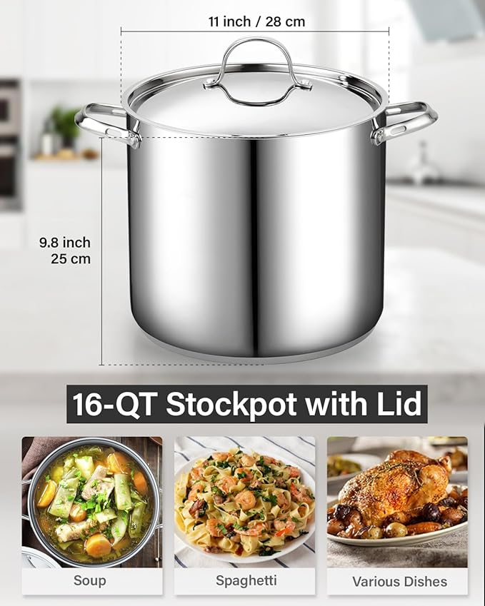 Cooks Standard 18/10 Stainless Steel Stockpot 16-Quart, Classic Deep Cooking Pot Canning Cookware with Stainless Steel Lid, Silver - Image 3