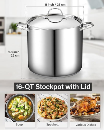 Cooks Standard 18/10 Stainless Steel Stockpot 16-Quart, Classic Deep Cooking Pot Canning Cookware with Stainless Steel Lid, Silver - Image 3