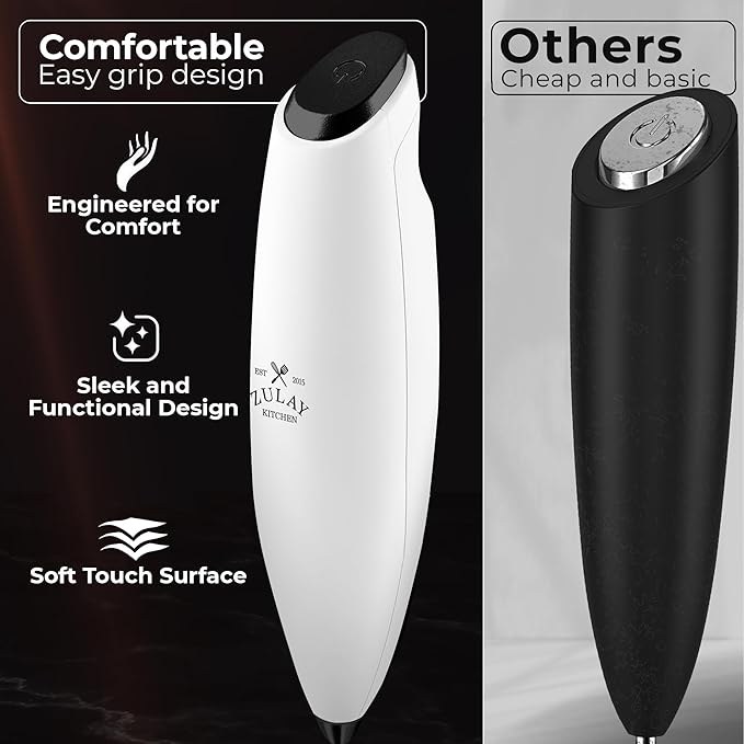 Zulay Kitchen Patented Tornado Triple Whisk Milk Frother with 4 Duracell Batteries – Handheld Foam Maker for Coffee, Lattes, Matcha & Hot Chocolate – Rich, Creamy Froth in Seconds - White & Black - Image 4