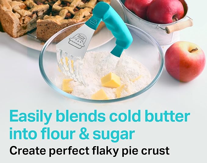 Pastry Cutter Tool - Heavy Duty Stainless Steel Pastry Blender, Comfortable Handle, Dishwasher Safe, Perfect Flaky Pie Crust & Biscuits - Turquoise