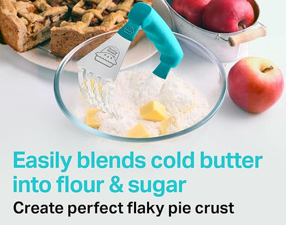 Pastry Cutter Tool - Heavy Duty Stainless Steel Pastry Blender, Comfortable Handle, Dishwasher Safe, Perfect Flaky Pie Crust & Biscuits - Turquoise
