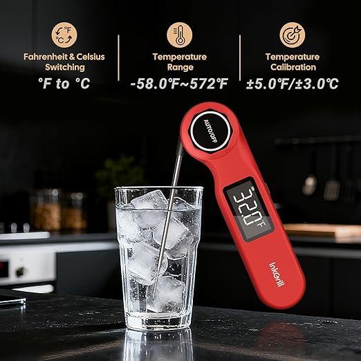 Rechargeable 0.5 Sec Reading Instant Read Meat Thermometer for Cooking, Digital Food Thermometer with High Precision Sensor, 1.42" Big Screen Waterproof Magnetic Meat Thermometer for Steak Fry Candy