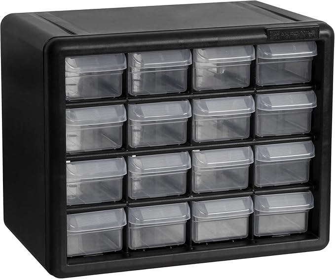 Akro-Mils 16-Drawer Plastic Drawer Storage Cabinet for Garage Organization, Beads, Makeup Organizer, Building Bricks Storage, Teacher Toolbox, 10-1/2" W x 6-1/2" D x 8-1/2" H, 10116 Black by Akro-Mils