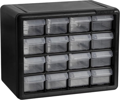 Akro-Mils 16-Drawer Plastic Drawer Storage Cabinet for Garage Organization, Beads, Makeup Organizer, Building Bricks Storage, Teacher Toolbox, 10-1/2" W x 6-1/2" D x 8-1/2" H, 10116 Black by Akro-Mils