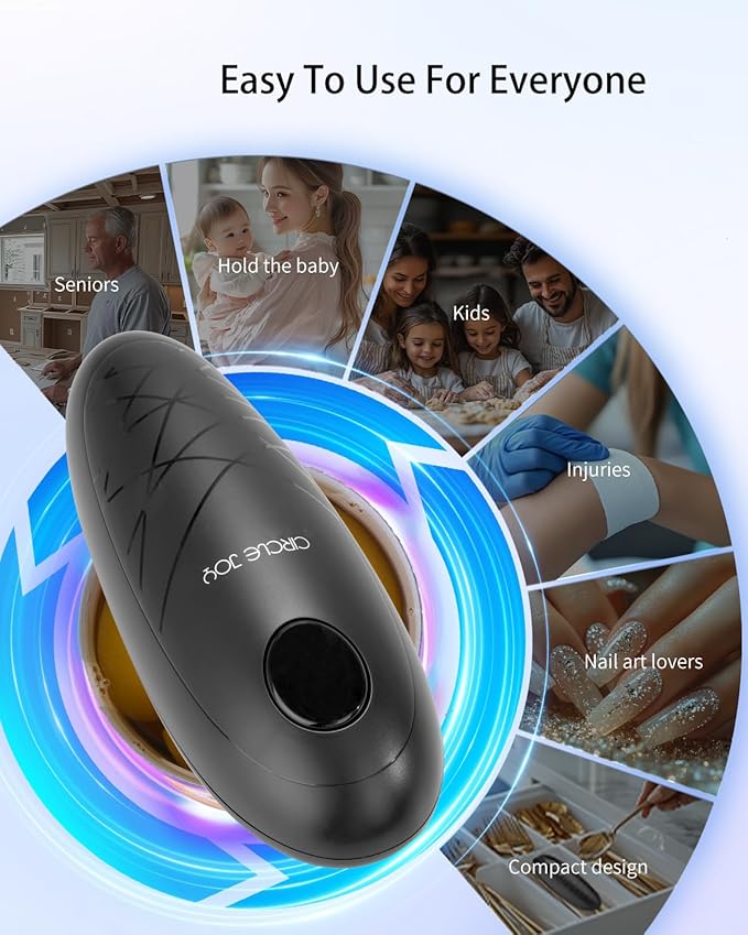 CIRCLE JOY Electric Can Opener, One-Touch Automatic Can Opening with Smooth Edges, Food Safety Handheld Battery-Operated Can Opener for Kitchen and Seniors, Black - Image 8