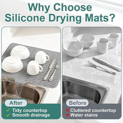 Silicone Dish Drying Mat 23x17,Food-Grade Silicone,Easy Clean Pad for Countertop Protection,Heat Resistant,Easy Clean,Non-Slip Drain Pad with Built-in Drain,Multi-Functional Use,Gray - Image 5