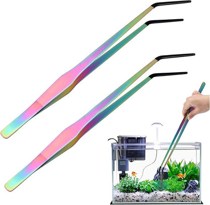 OLIISS Reptile Feeding Tongs with Rubber Tip - 15" Extra Long Tweezers for Aquariums & Crafts - Stainless Steel Feeder Tools for Bearded Dragons & Lizards - Terrarium Tank Supplies - 2 Pack by TEXSENS