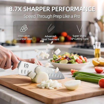 KnifeSaga Kitchen Knife Set with Block 17 Pcs, Knife Block Set, Japanese High Carbon Stainless Steel Knives Set for Kitchen with Sharpener, Razor Sharp Premium Block Knife Sets - Image 2