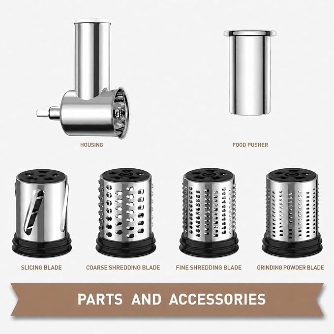 Stainless Steel Cheese Grater Attachment for KitchenAid Stand Mixer,4 Drum Blades for Slicing and Shredding Cheese & Vegetables,Dishwasher Safe Kitchen Prep Accessory for Salad Prep - Image 4