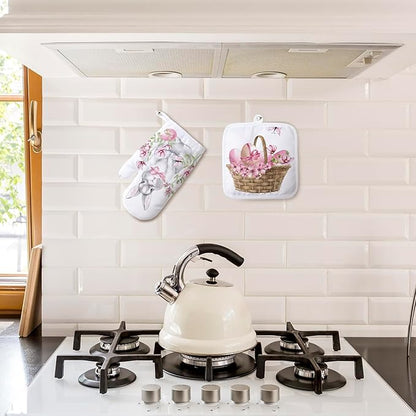 Patelai 12 Pieces Blank Sublimation Oven Mitts Set Include Blank Sublimation Heat Resistance Oven Gloves and Pot Holders for DIY Kitchen Dining Room Accessories